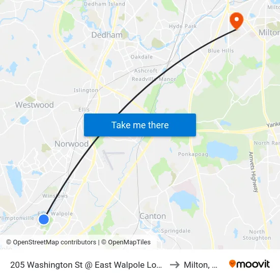 205 Washington St @ East Walpole Loop to Milton, MA map