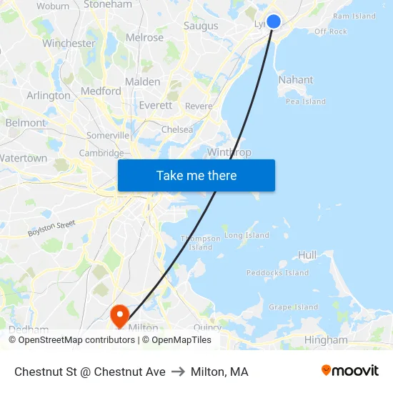 Chestnut St @ Chestnut Ave to Milton, MA map
