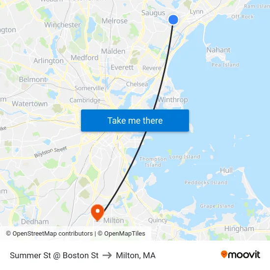 Summer St @ Boston St to Milton, MA map