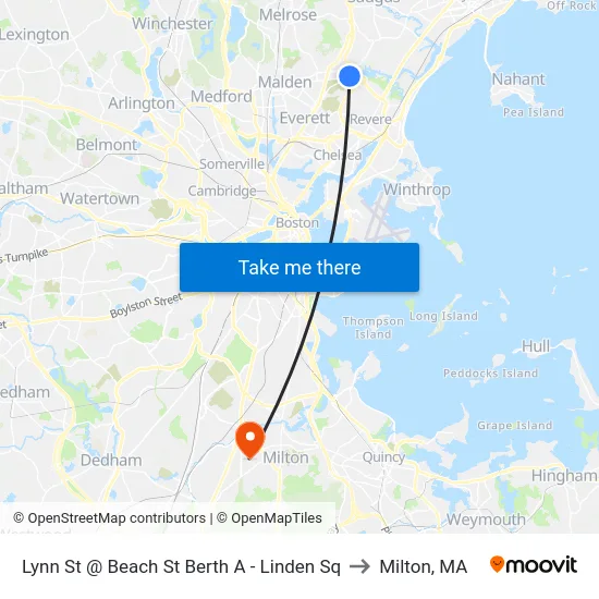 Lynn St @ Beach St Berth A - Linden Sq to Milton, MA map