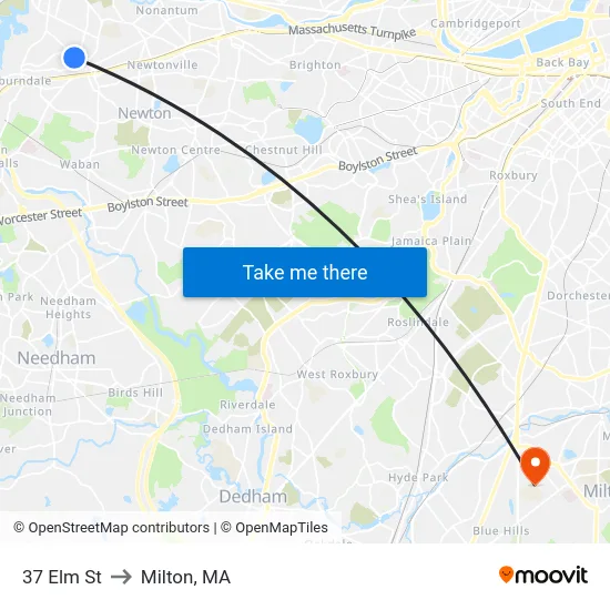 37 Elm St to Milton, MA map