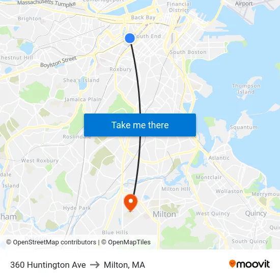 360 Huntington Ave to Milton, MA map