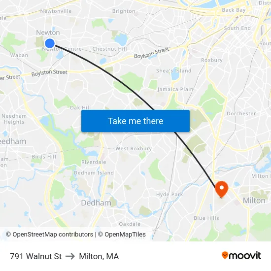 791 Walnut St to Milton, MA map