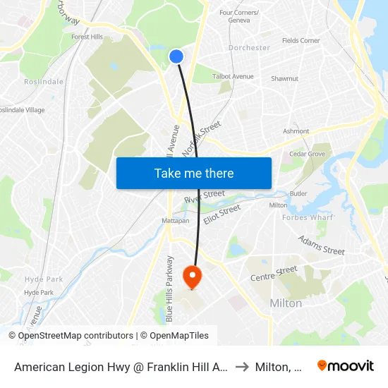 American Legion Hwy @ Franklin Hill Ave to Milton, MA map