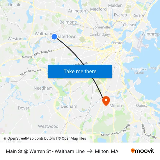 Main St @ Warren St - Waltham Line to Milton, MA map