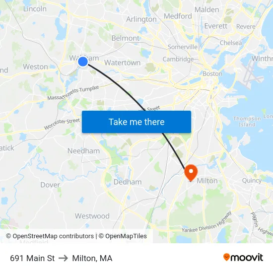691 Main St to Milton, MA map