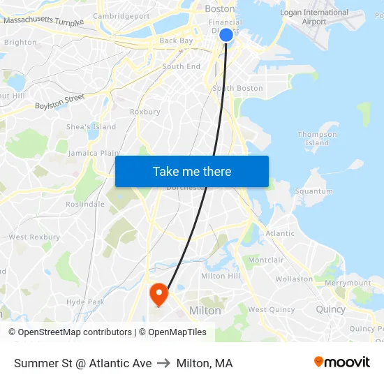 Summer St @ Atlantic Ave to Milton, MA map