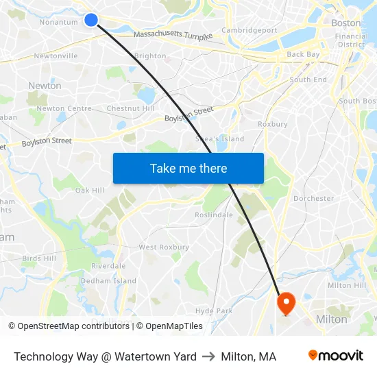 Technology Way @ Watertown Yard to Milton, MA map