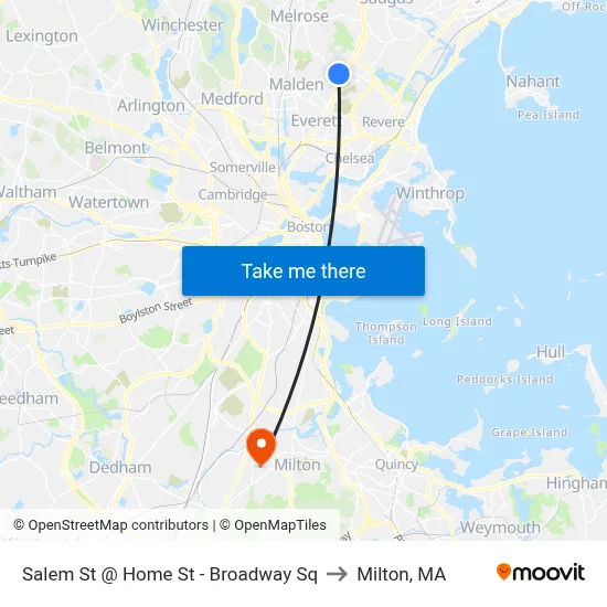 Salem St @ Home St - Broadway Sq to Milton, MA map