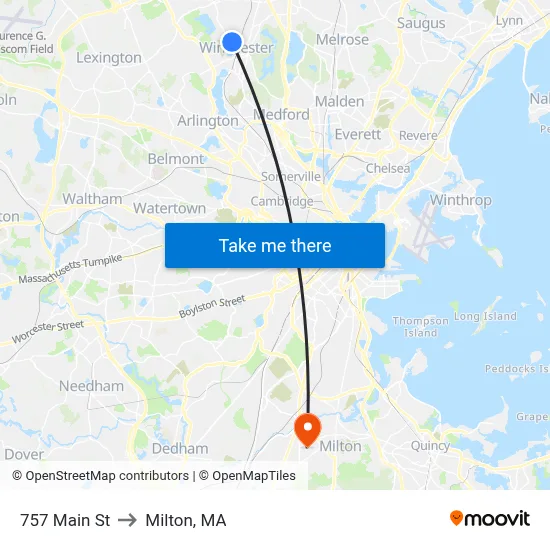 757 Main St to Milton, MA map