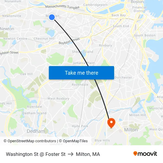 Washington St @ Foster St to Milton, MA map