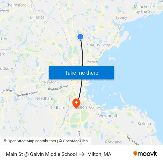 Main St @ Galvin Middle School to Milton, MA map