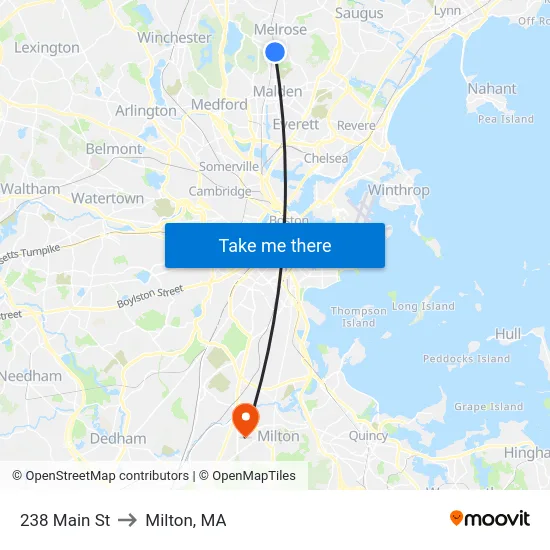 238 Main St to Milton, MA map