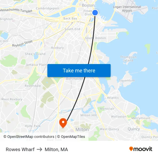 Rowes Wharf to Milton, MA map