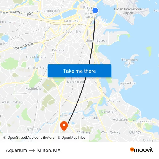 Aquarium to Milton, MA map