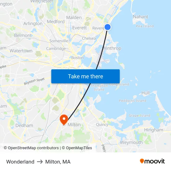 Wonderland to Milton, MA map