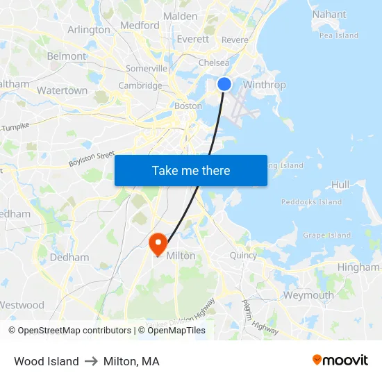Wood Island to Milton, MA map