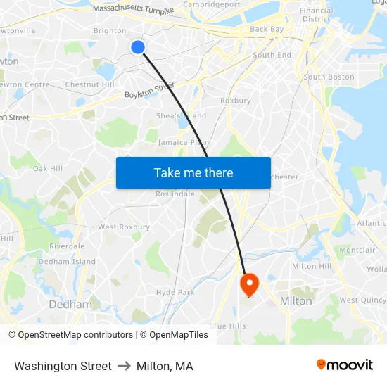 Washington Street to Milton, MA map