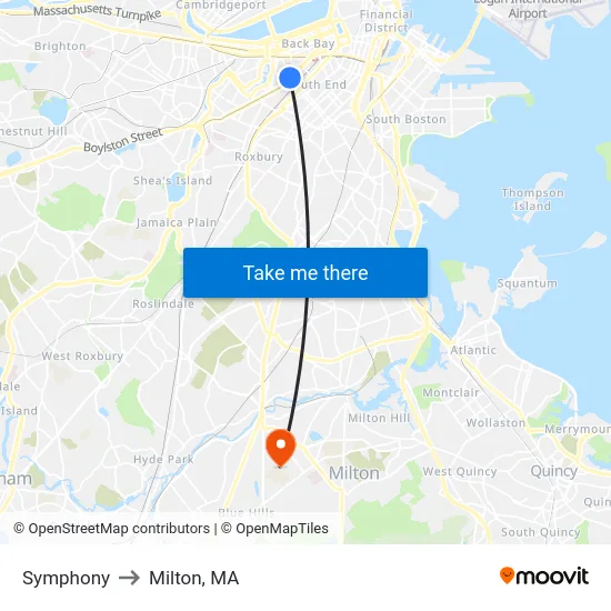 Symphony to Milton, MA map