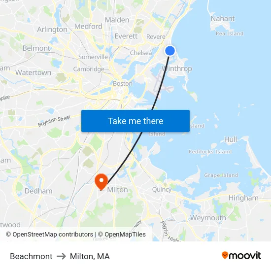 Beachmont to Milton, MA map