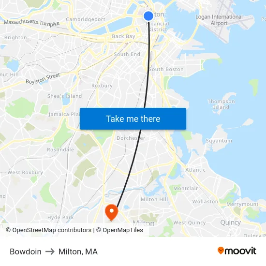 Bowdoin to Milton, MA map