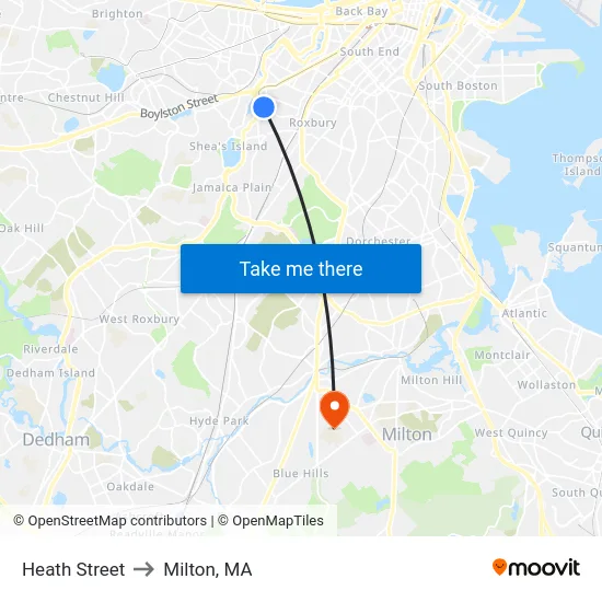 Heath Street to Milton, MA map