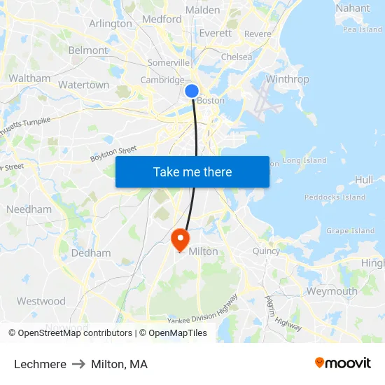 Lechmere to Milton, MA map