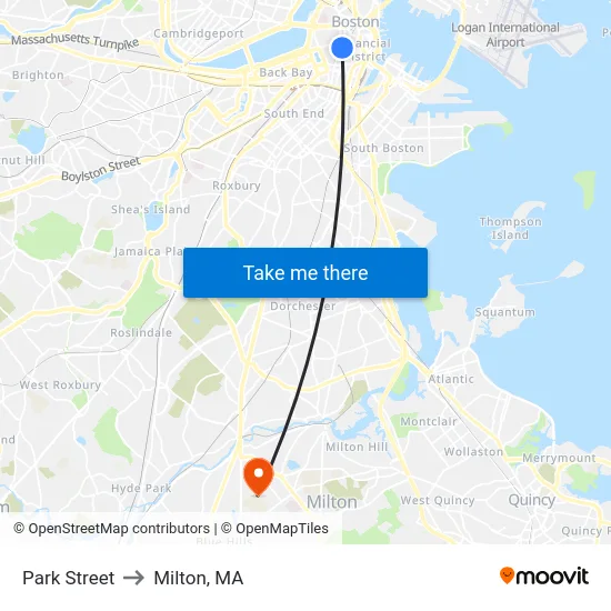 Park Street to Milton, MA map