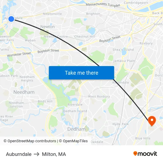 Auburndale to Milton, MA map