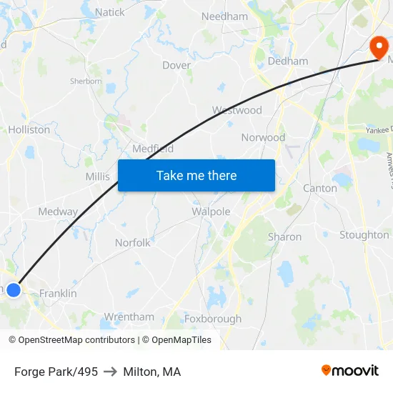 Forge Park/495 to Milton, MA map
