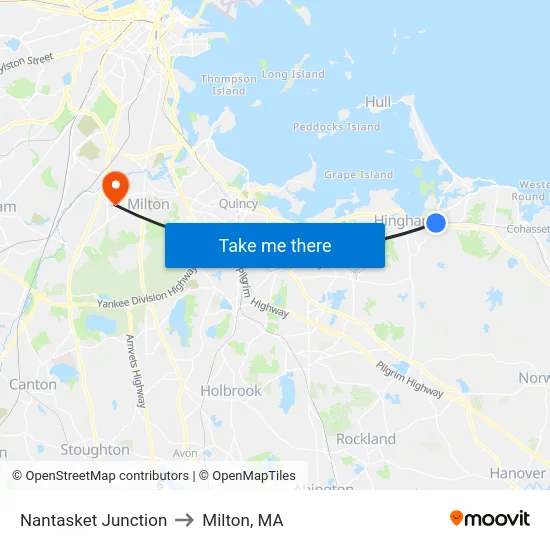 Nantasket Junction to Milton, MA map