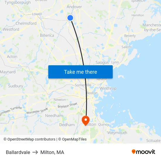 Ballardvale to Milton, MA map