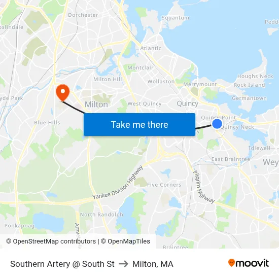 Southern Artery @ South St to Milton, MA map