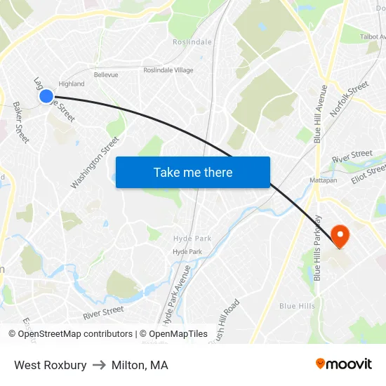 West Roxbury to Milton, MA map