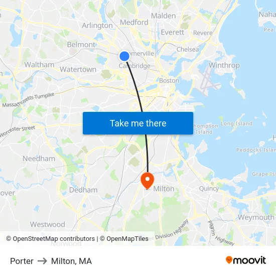 Porter to Milton, MA map
