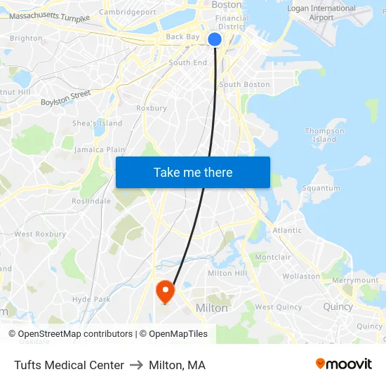 Tufts Medical Center to Milton, MA map