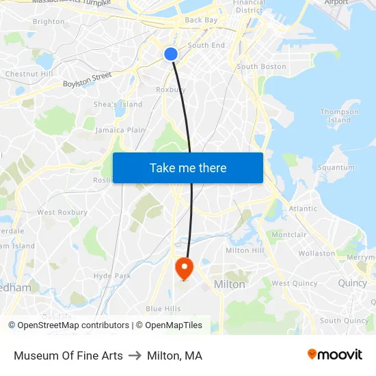 Museum Of Fine Arts to Milton, MA map