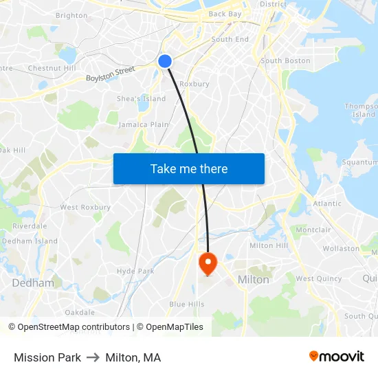 Mission Park to Milton, MA map