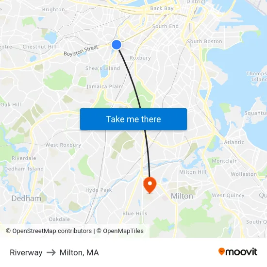 Riverway to Milton, MA map