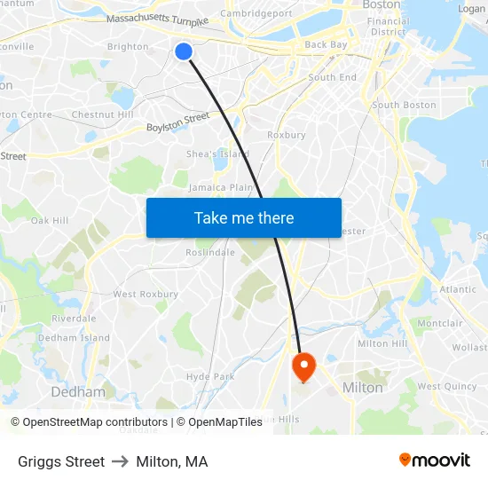 Griggs Street to Milton, MA map
