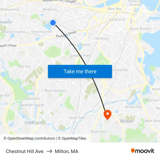Chestnut Hill Ave. to Milton, MA map