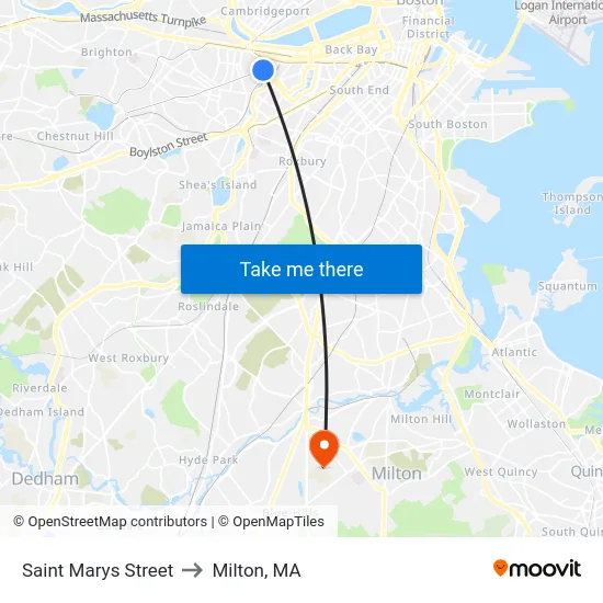 Saint Marys Street to Milton, MA map