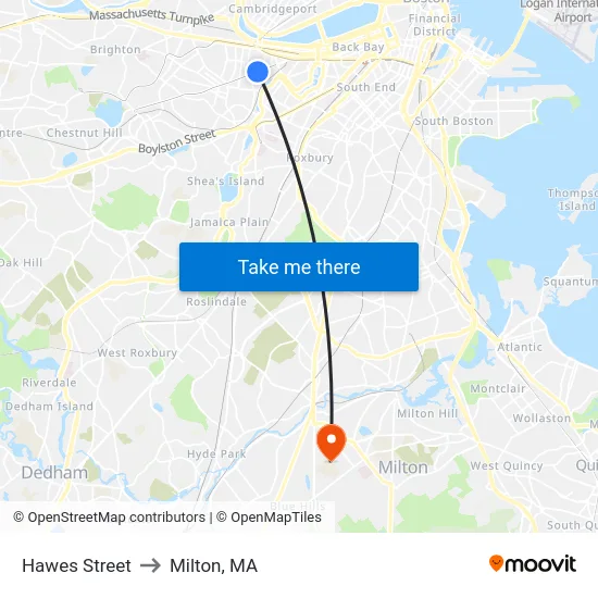 Hawes Street to Milton, MA map