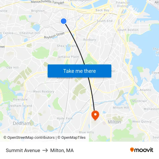 Summit Avenue to Milton, MA map