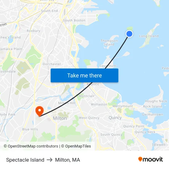 Spectacle Island to Milton, MA map