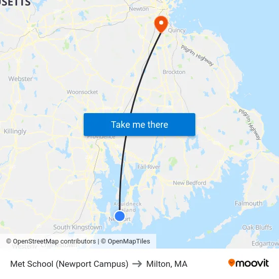 Met School (Newport Campus) to Milton, MA map