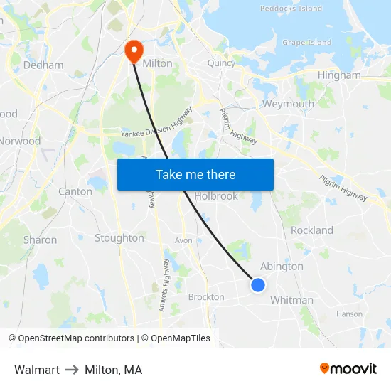 Walmart to Milton, MA map