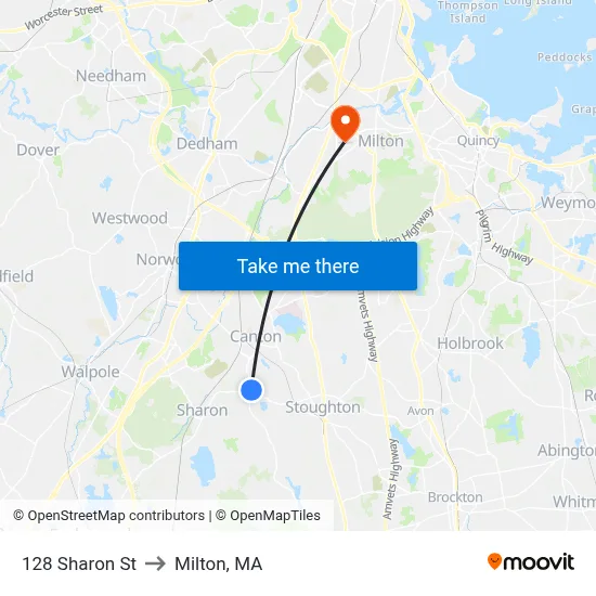 128 Sharon St to Milton, MA map