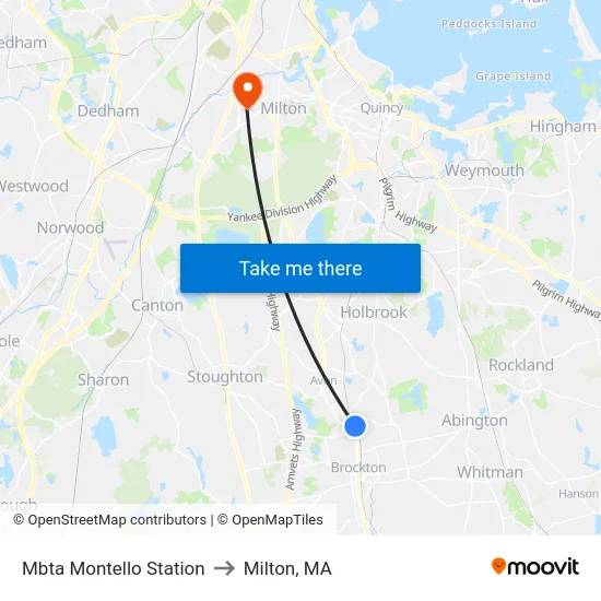 Mbta Montello Station to Milton, MA map