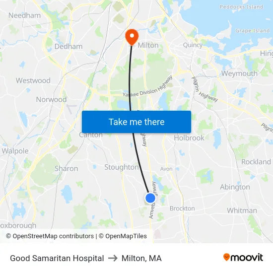 Good Samaritan Hospital to Milton, MA map